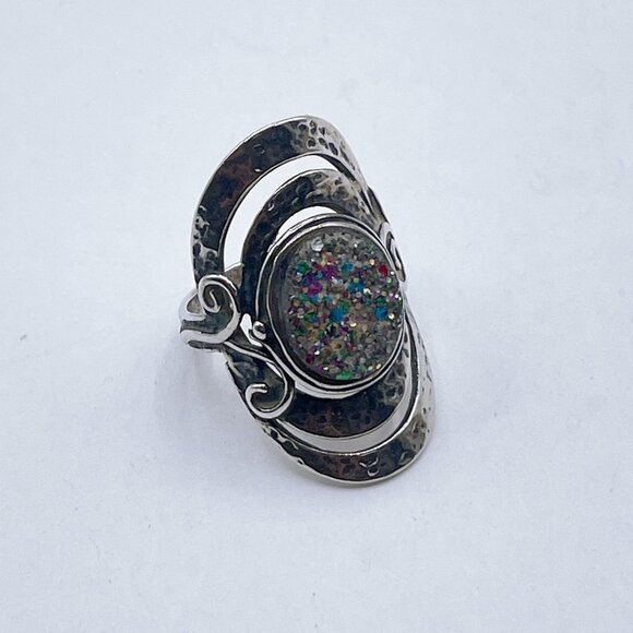 925 Handcrafted Sterling Silver & Glittery Resin Statement Ring By PZ Israel 6.5 - Picture 7 of 7